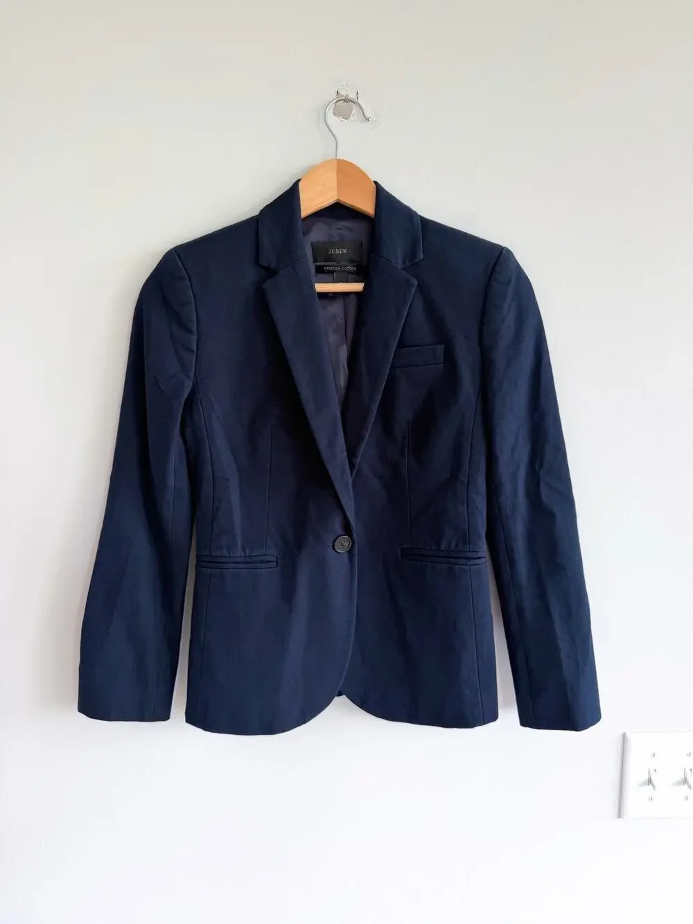 J. Crew Single Breasted Stretch Cotton Blazer Navy Blue 0P